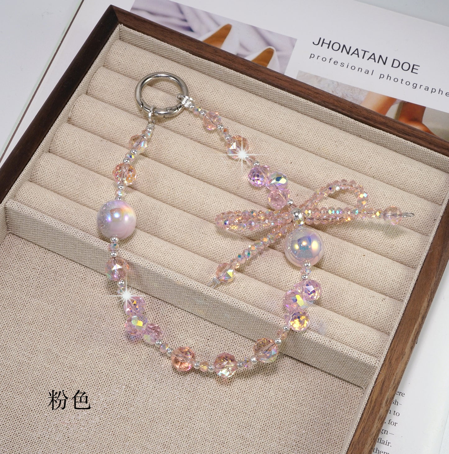Pink Star Bowknot Crystal Phone Chain