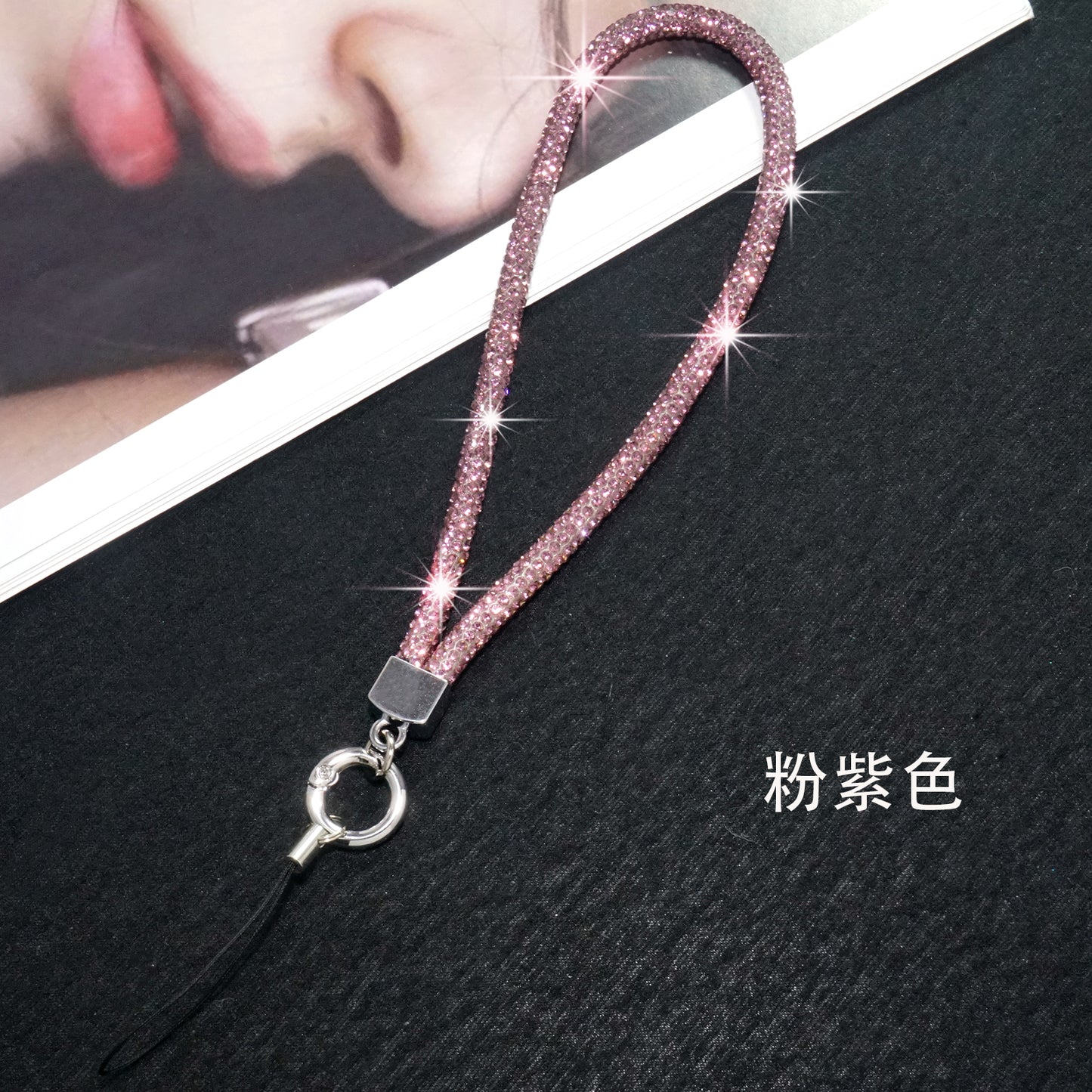 Pink purple short full diamond mobile phone lanyard