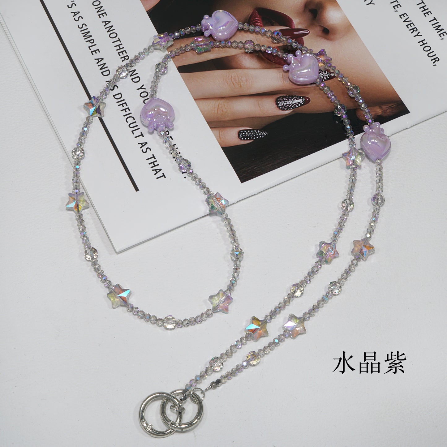 Purple Crystal Heart Star Mobile Phone Crossbody Strap