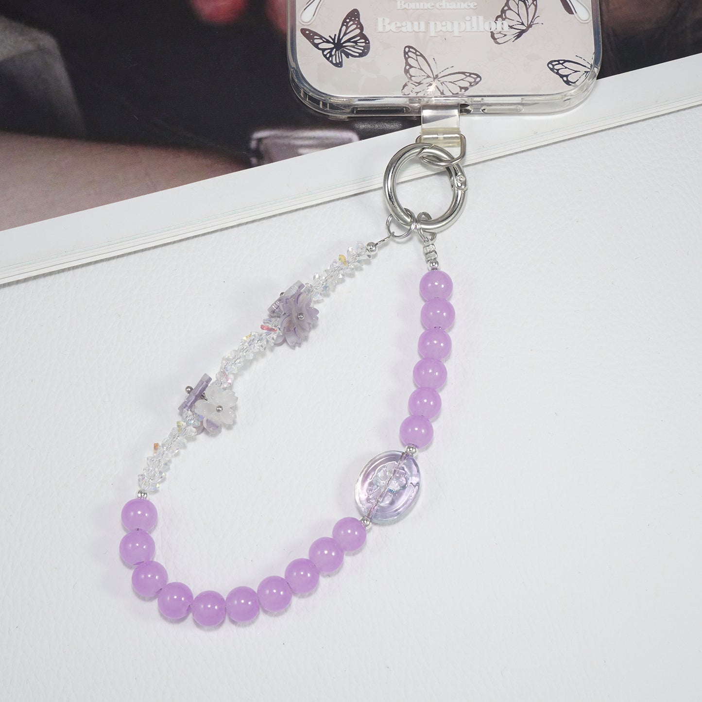 Purple Sakura Crystal Phone Chain