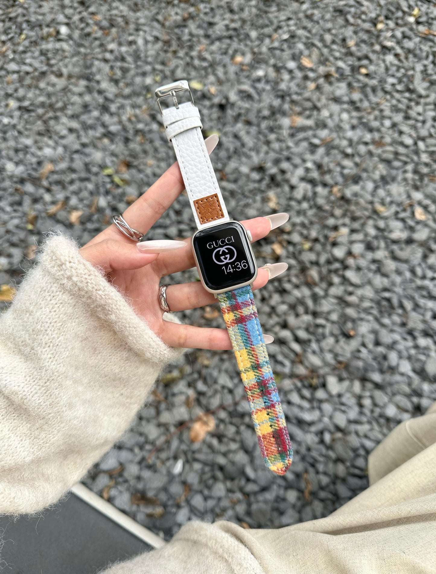 Rainbow checkered leather strap 2