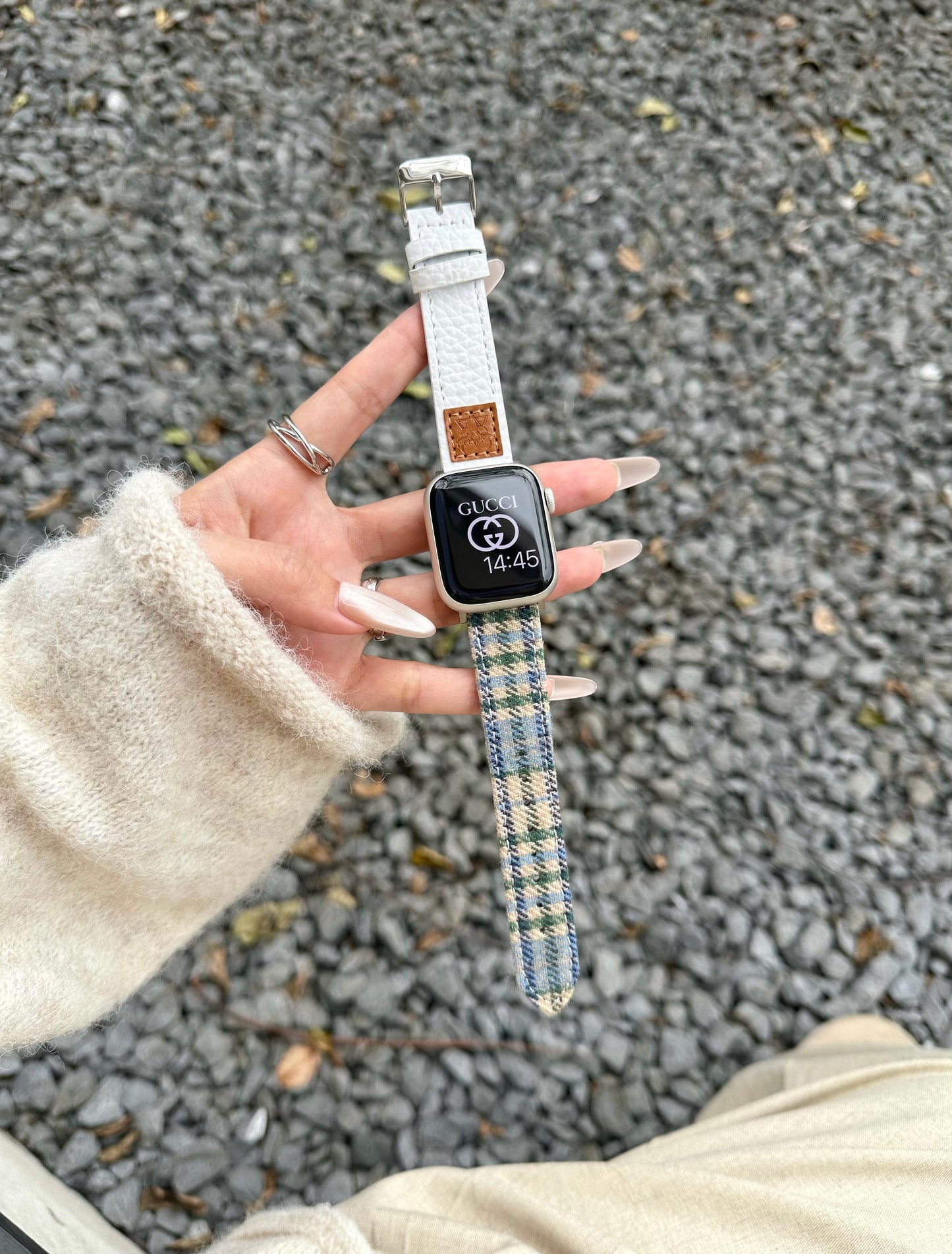 Rainbow checkered leather strap 5