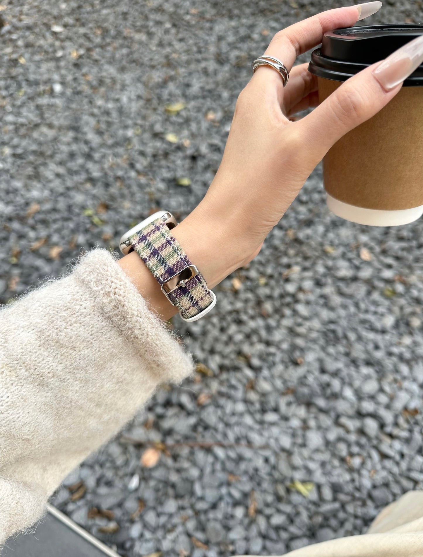 Rainbow checkered leather strap 7