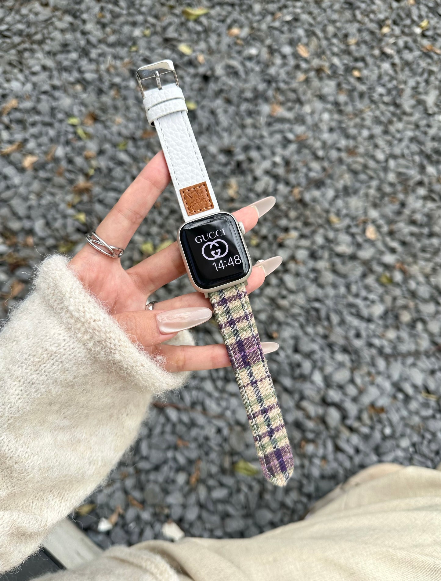 Rainbow checkered leather strap 6