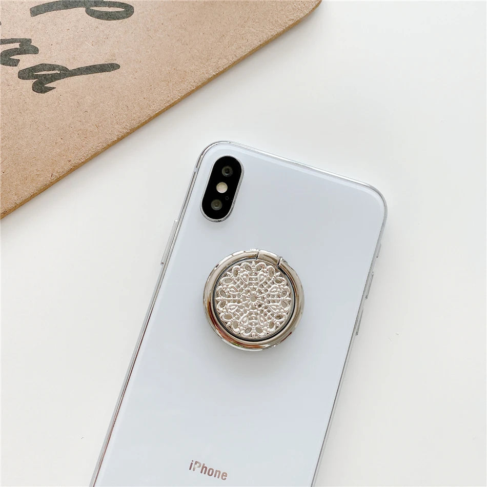 Retro universal hollow gold and silver flower metal ring mobile phone round bracket 10