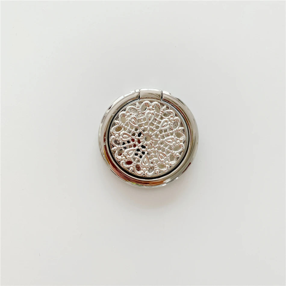 Retro universal hollow gold and silver flower metal ring mobile phone round bracket 2