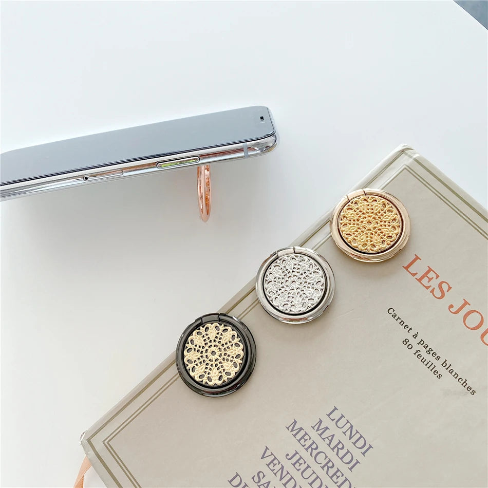 Retro universal hollow gold and silver flower metal ring mobile phone round bracket 5