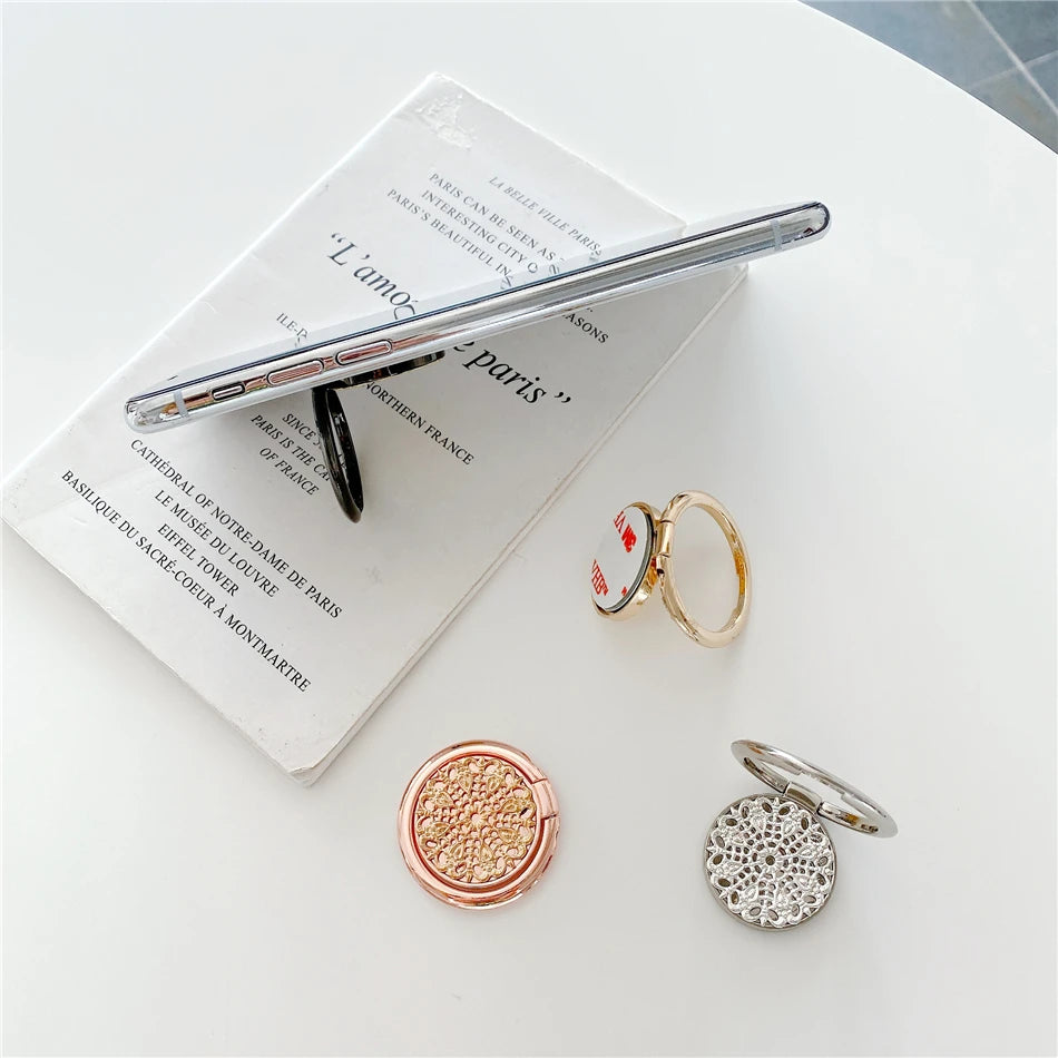 Retro universal hollow gold and silver flower metal ring mobile phone round bracket 6