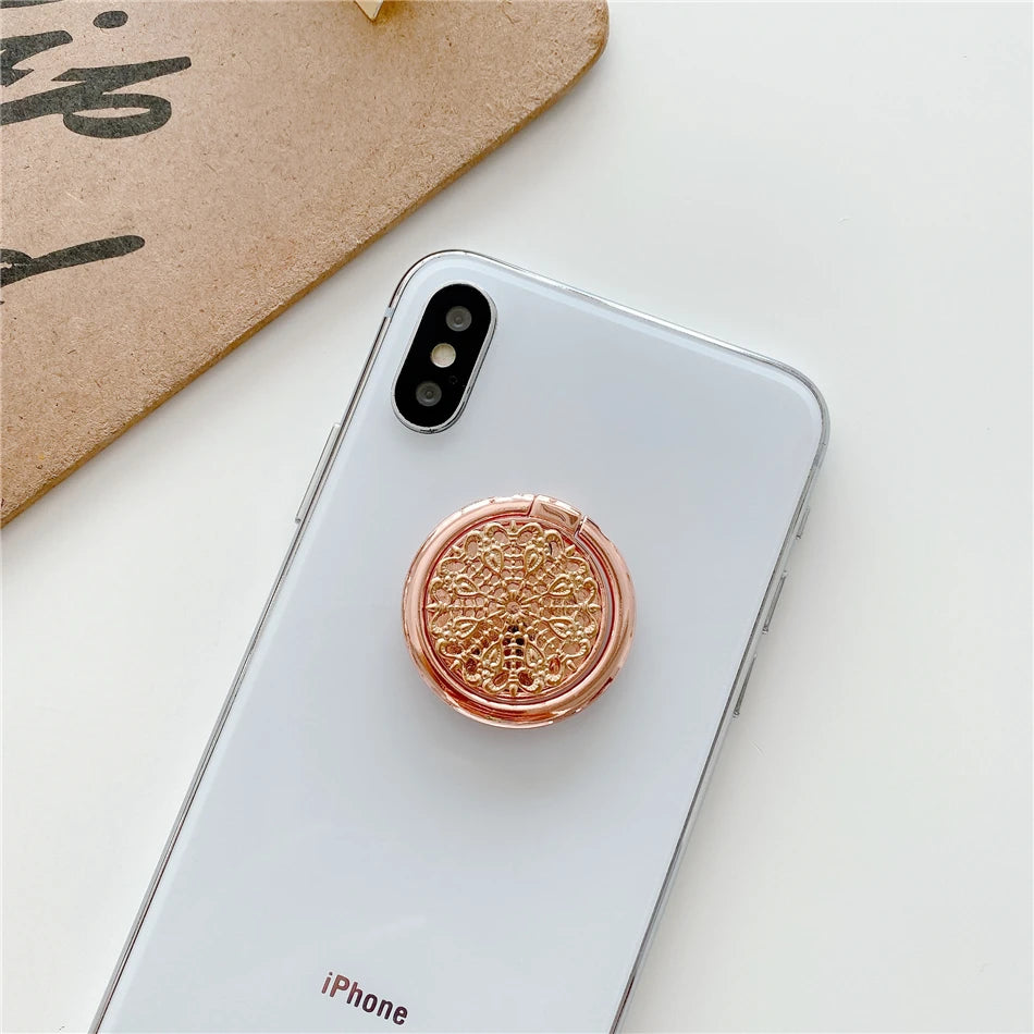 Retro universal hollow gold and silver flower metal ring mobile phone round bracket 7