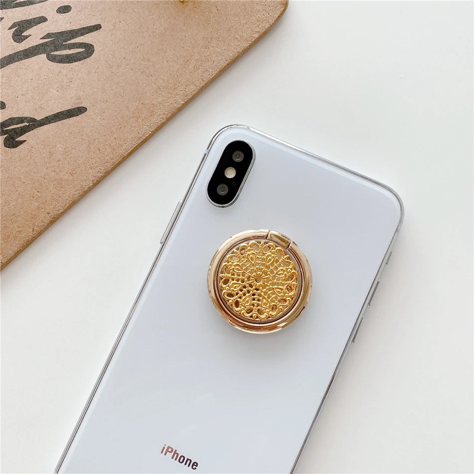 Retro universal hollow gold and silver flower metal ring mobile phone round bracket 8
