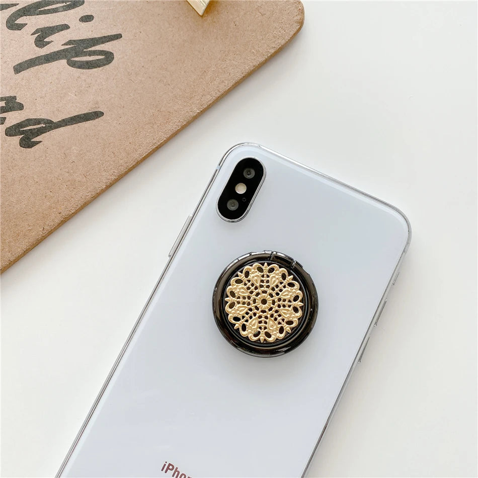 Retro universal hollow gold and silver flower metal ring mobile phone round bracket 9