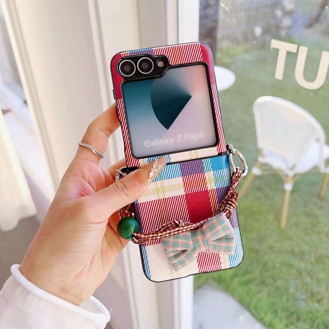 Samsung Zflip 6 side buckle red and bluecolor plaid mobile phone case