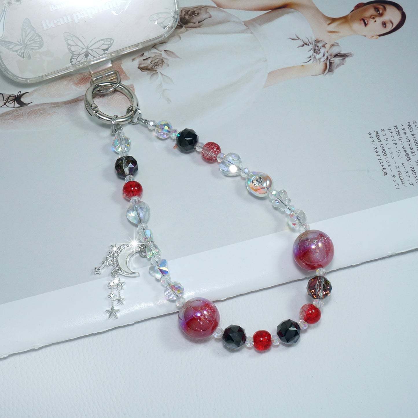 Star and Moon Crystal Phone Chain