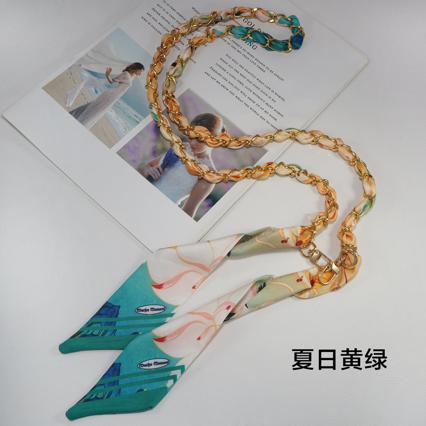 Summer yellow green silk scarf chain mobile phone crossbody
