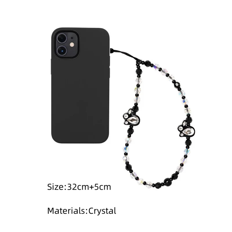 Transparent crystal beads mobile phone charm cute rabbit mobile phone chain 3