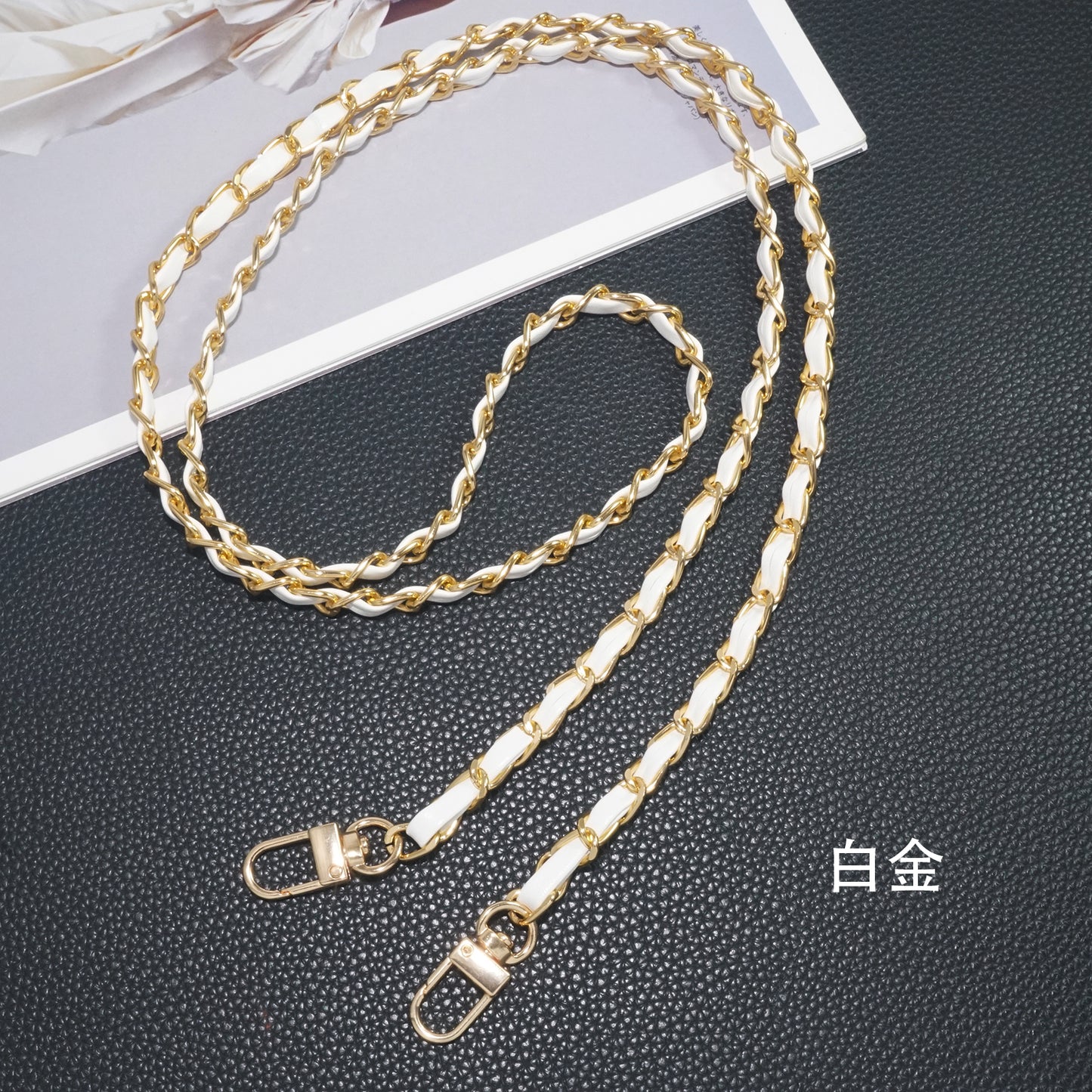 White and gold Chanel style mobile phone crossbody lanyard