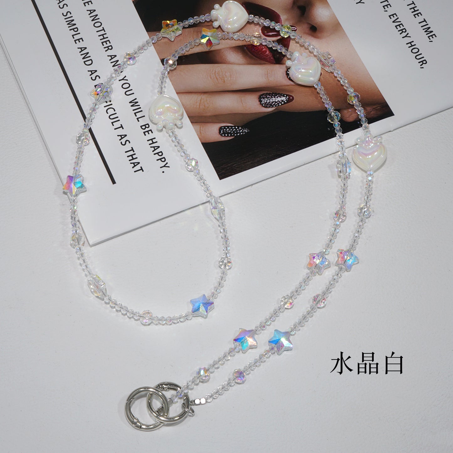 White Crystal Heart Star Mobile Phone Crossbody Strap