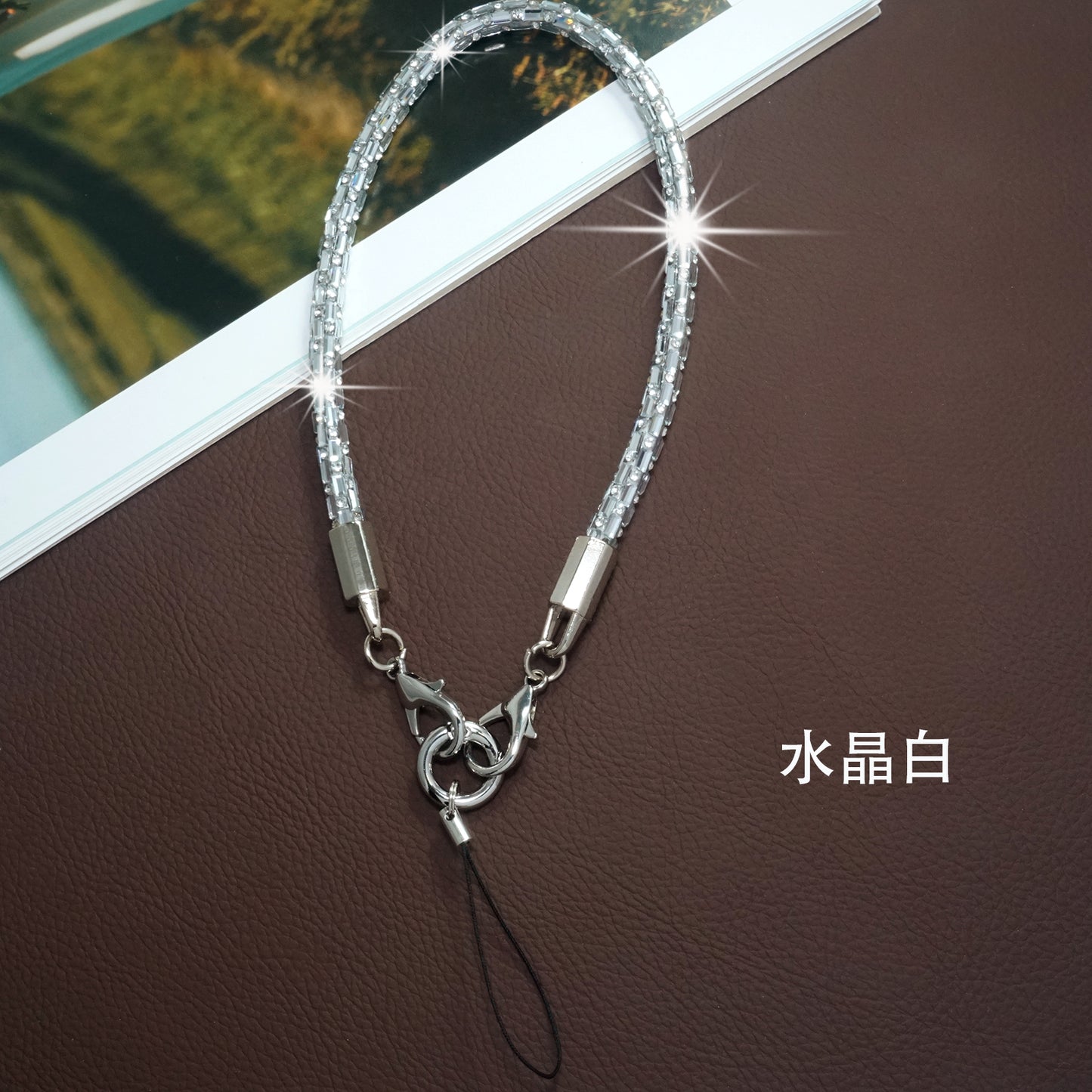 White Square Crystal Phone Chain 2