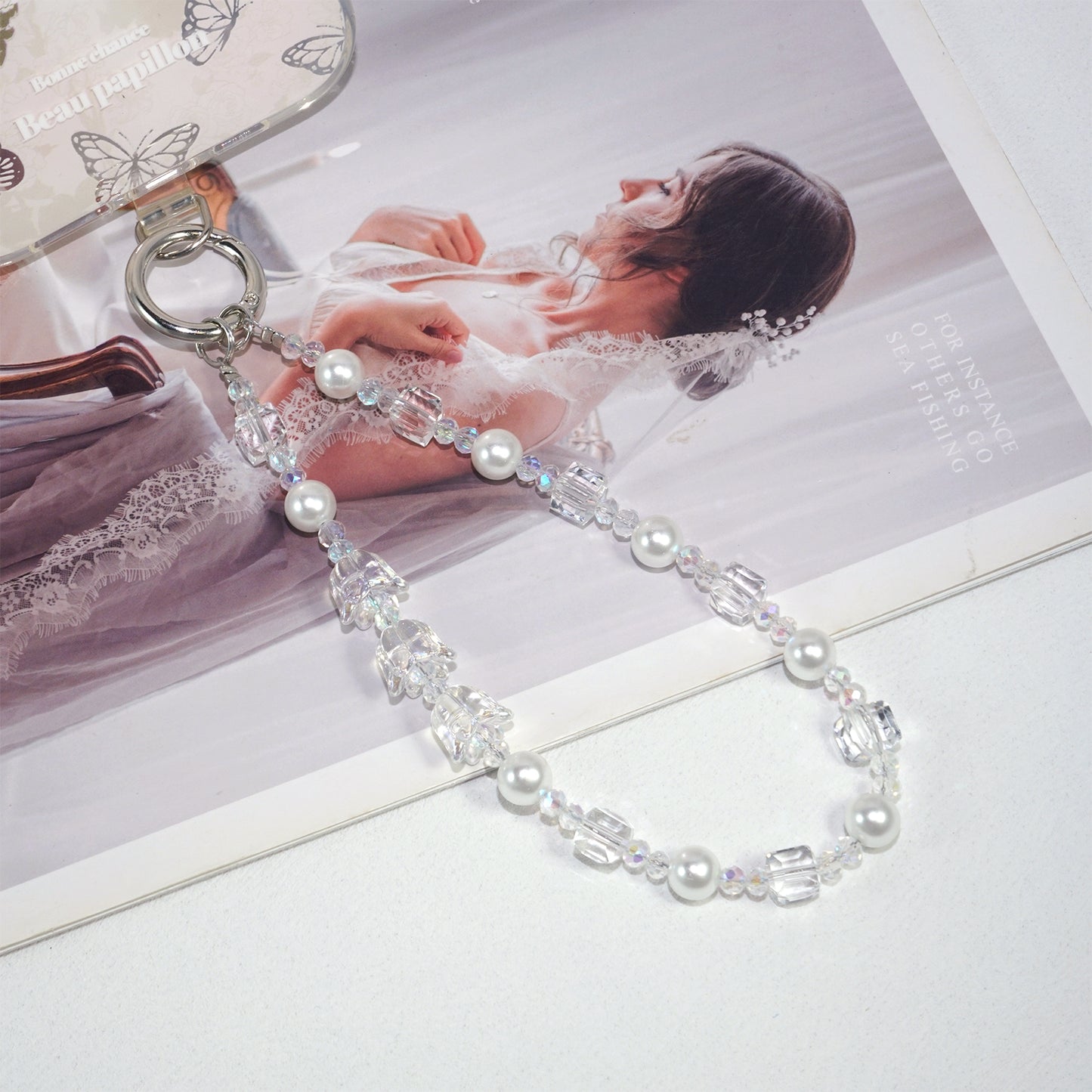 White Wind Chime Crystal Phone Stra