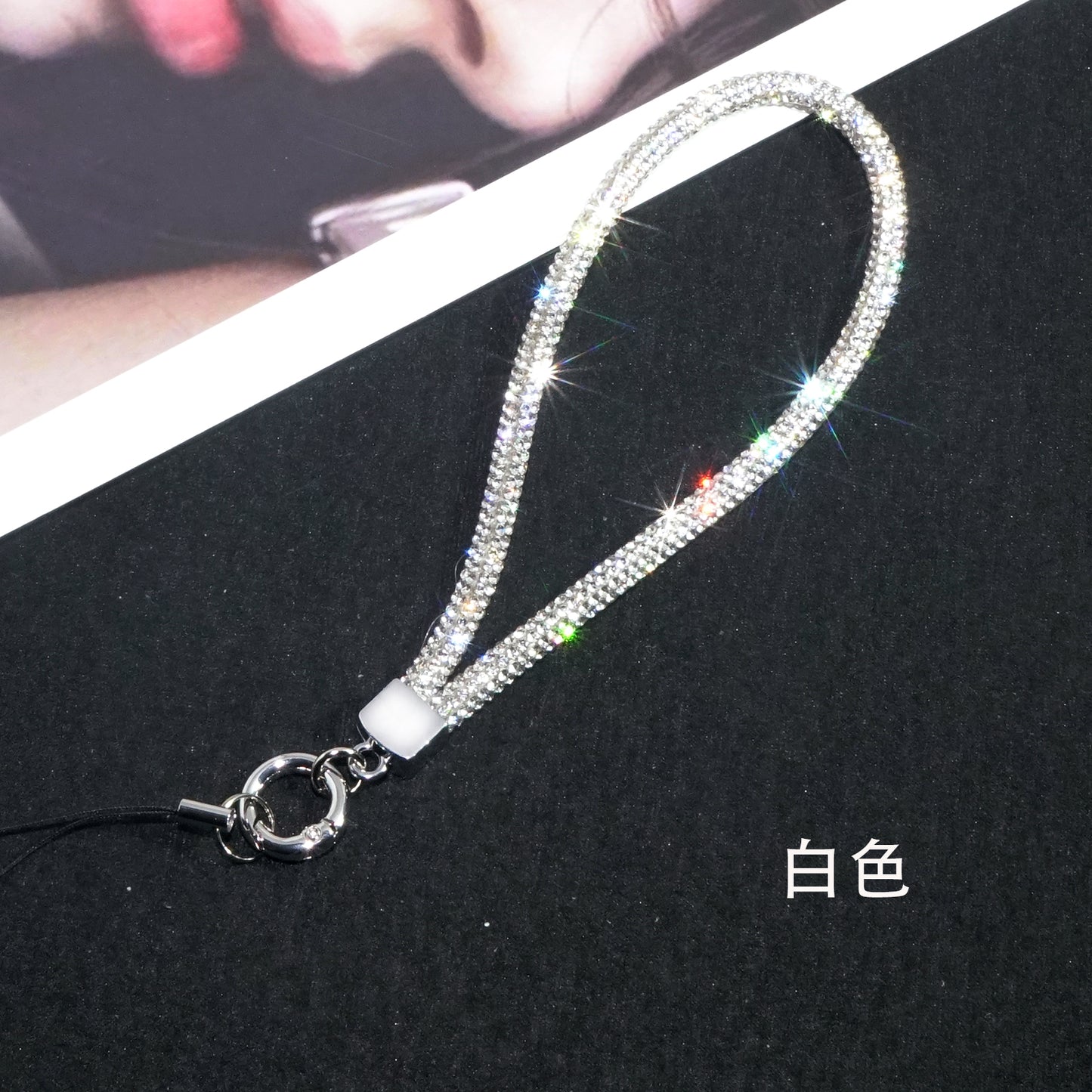 White short diamond mobile phone lanyard