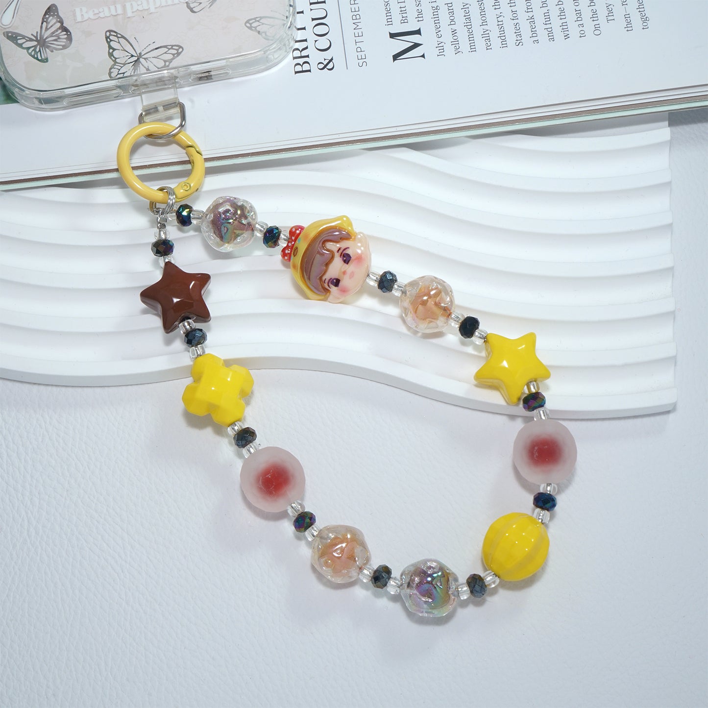 Yellow Cartoon crystal mobile phone chain