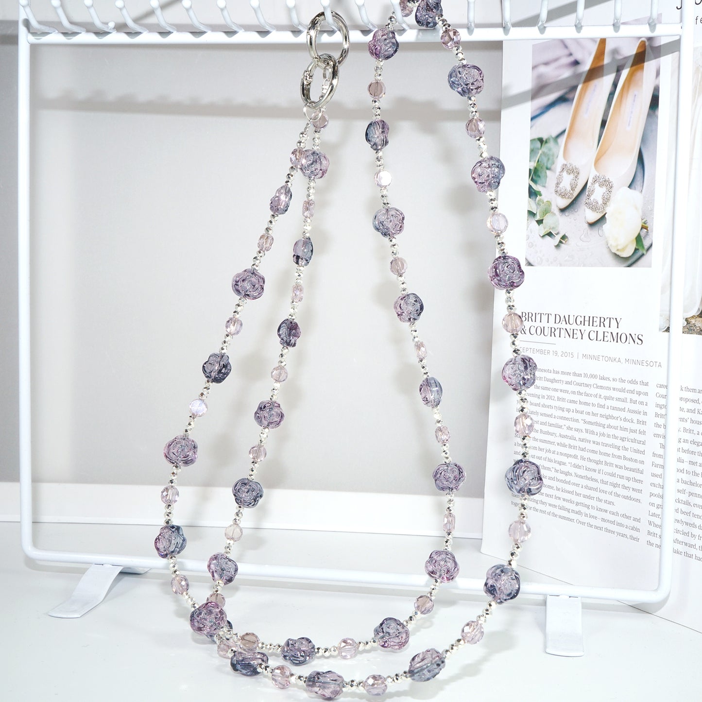 Pink and purple rose crystal crossbody lanyard