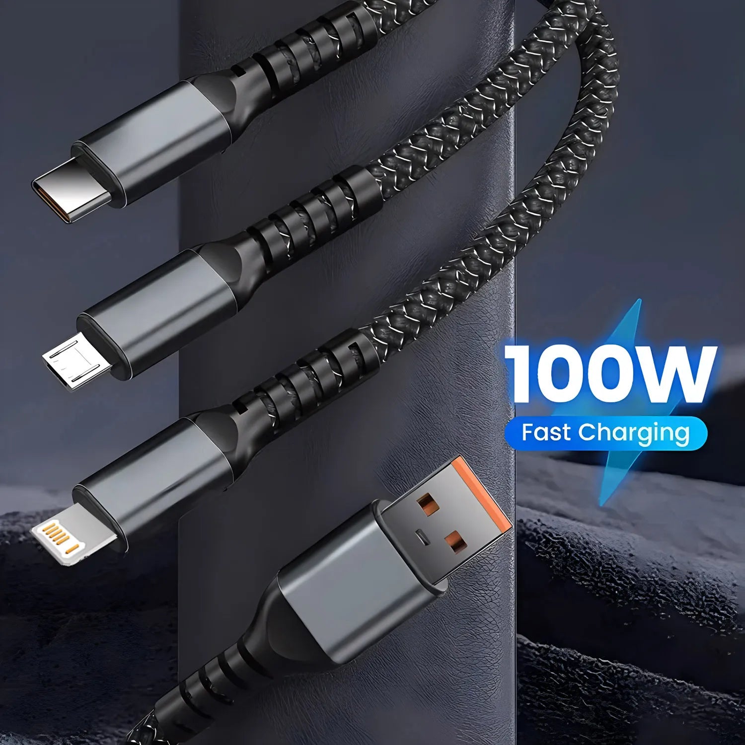 3 in 100W 5A Fast Charging USB to Type-C Micro Fast Charger Cable 2
