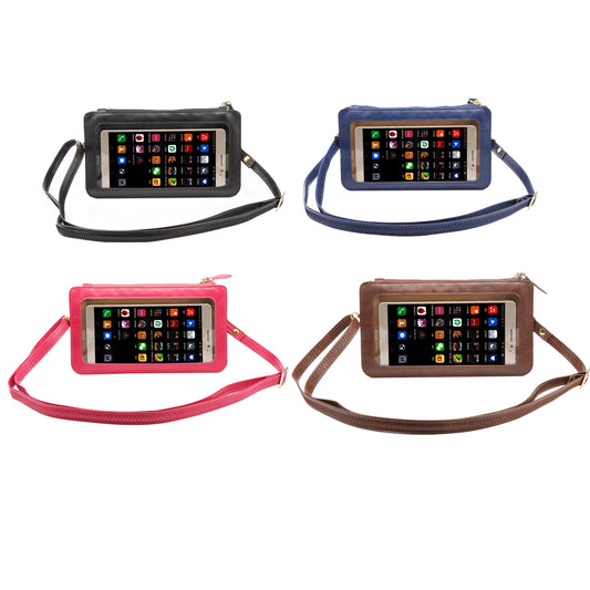 6.0-6.9 inch Crazy Horse pattern full touch wallet style handheld fashion crossbody mobile phone bag