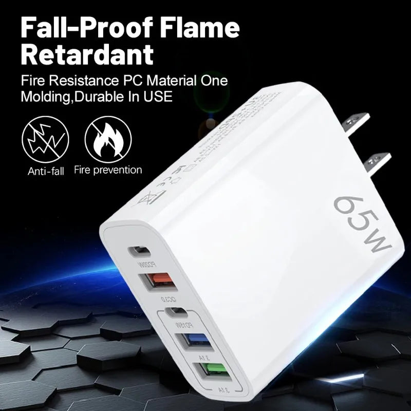 65W USB Fast Charging Type C PD Charger Fast Charger Phone Power Adapter EU/US/UK Plug 4