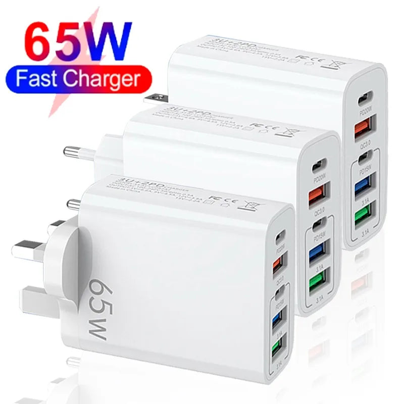 65W USB Fast Charging Type C PD Charger Fast Charger Phone Power Adapter EU/US/UK Plug 1