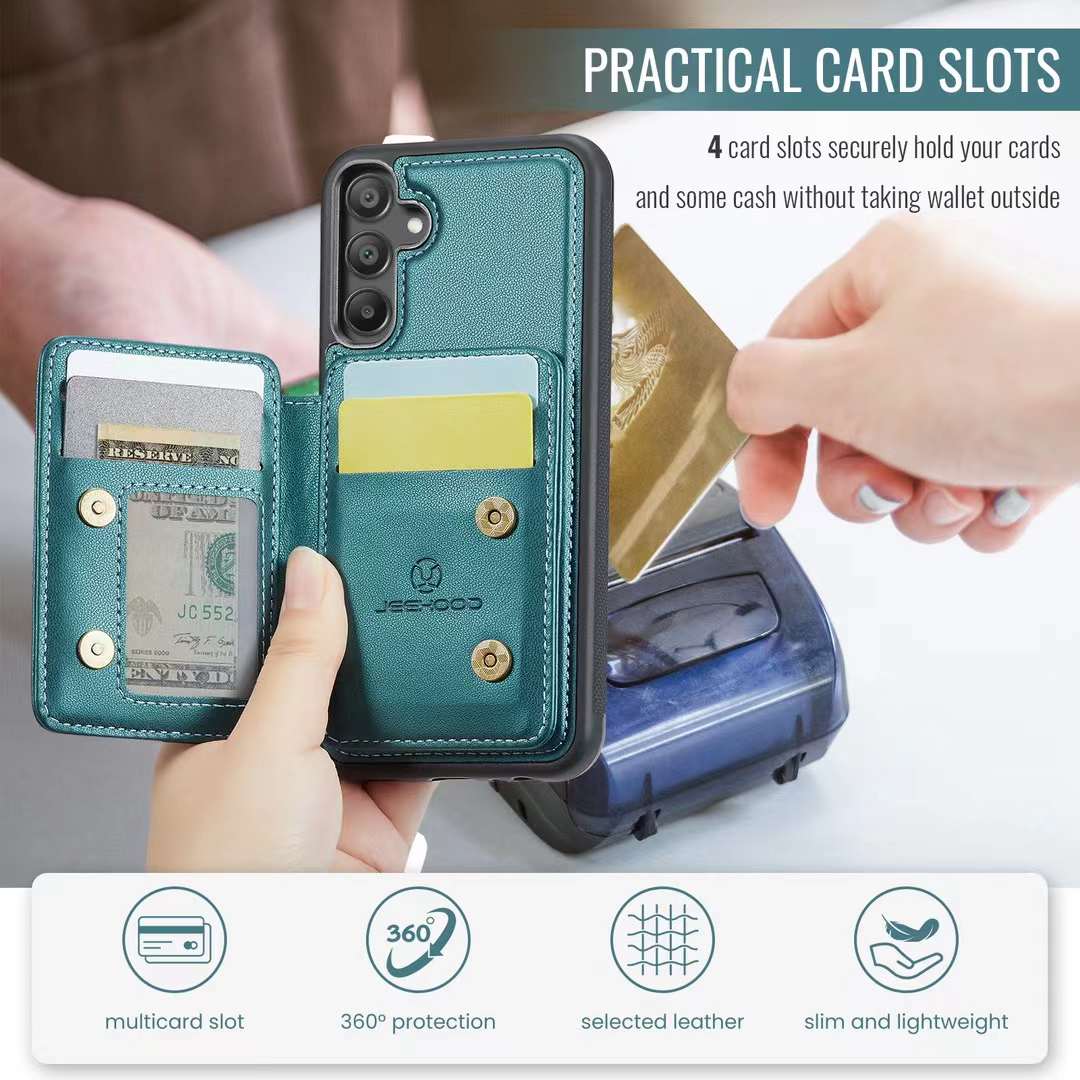 A classic and practical mobile phone case that can be used as a card holder and stand