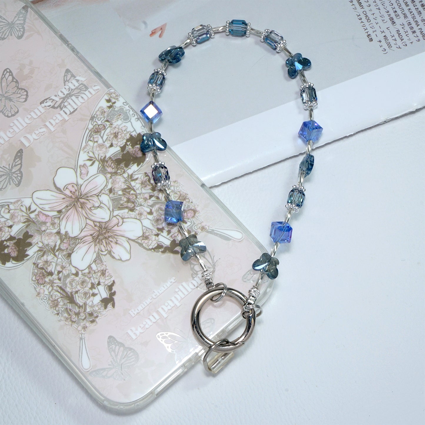 Blue Butterfly Crystal Phone Strap2