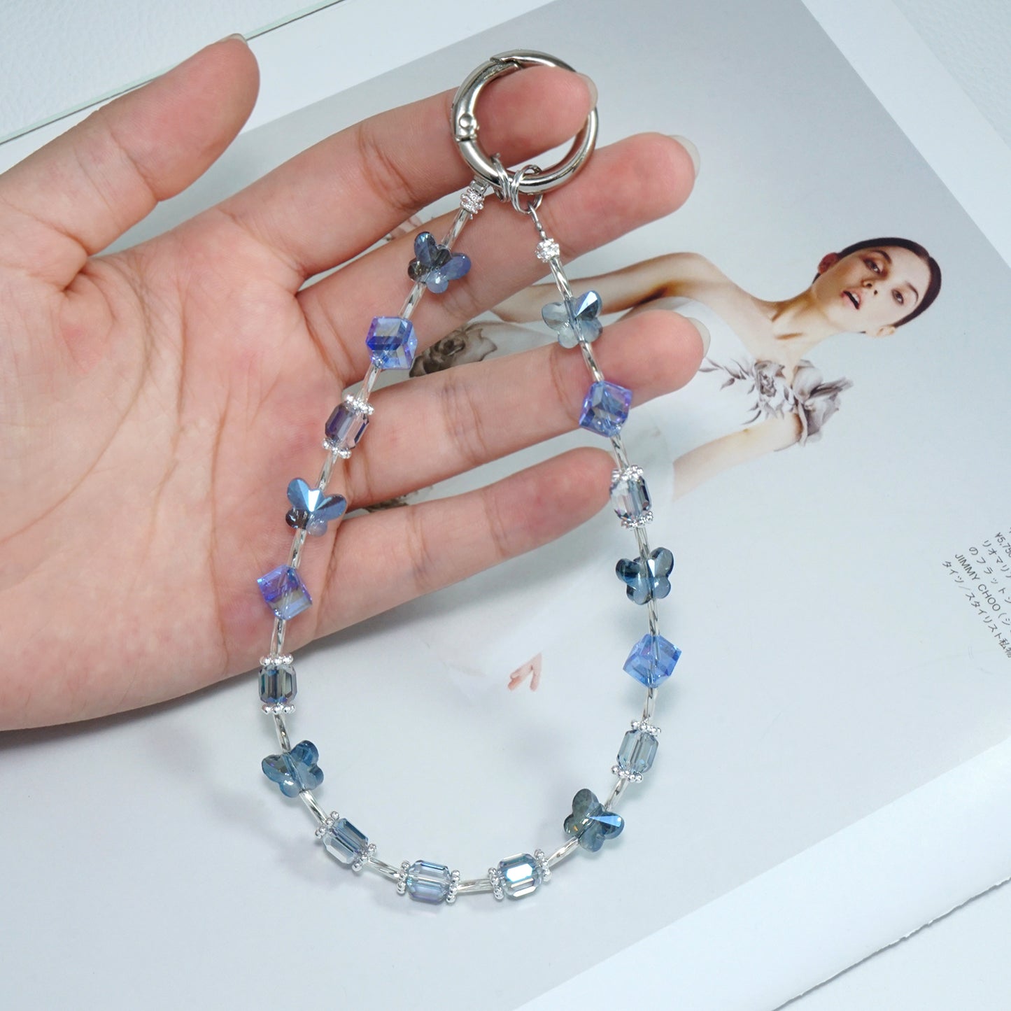 Blue Butterfly Crystal Phone Strap 3