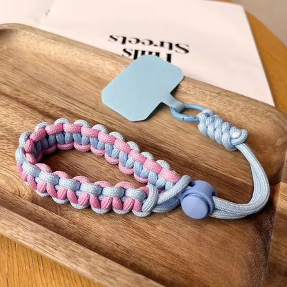 Blue and pink hand-woven mobile phone strap