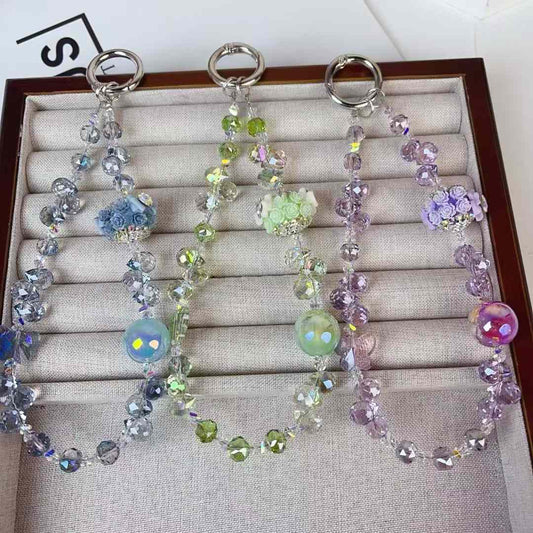 Flower ball crystal mobile phone lanyard 