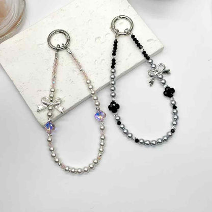 Four-leaf clover pearl crystal mobile phone chain