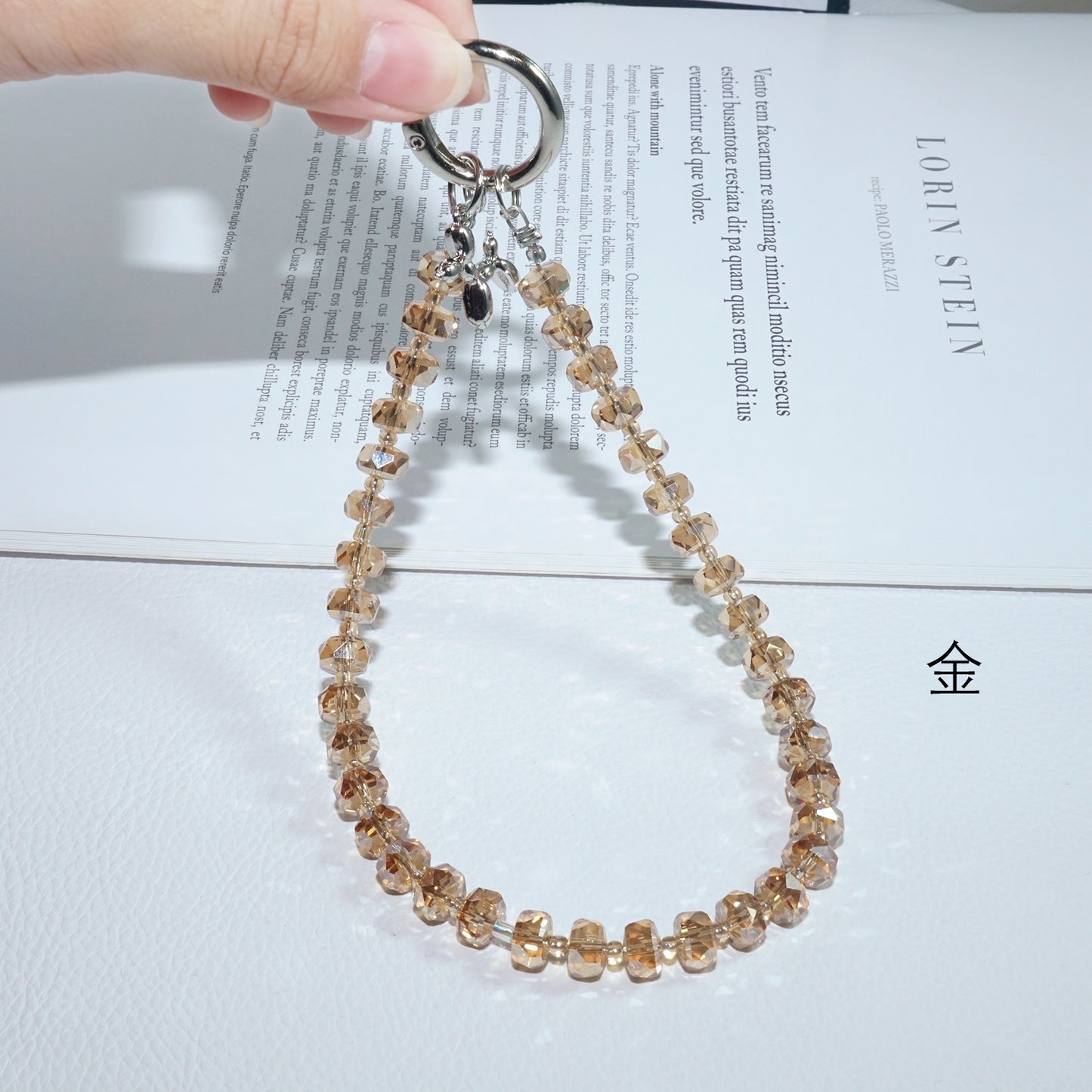 Gold Wheel Crystal Beaded Mobile Phone Strap