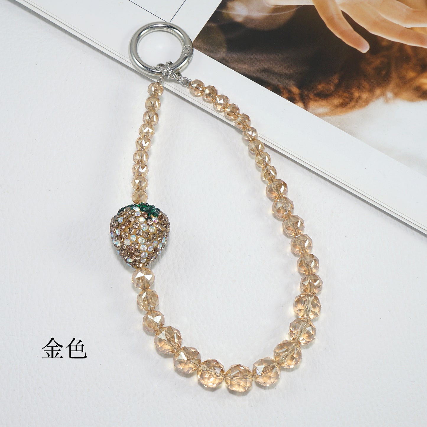 Golden Strawberry Crystal Phone Strap