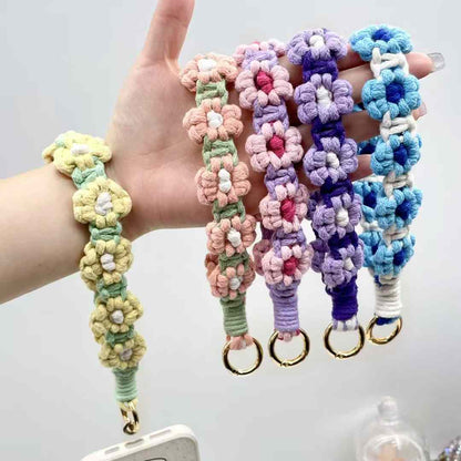 Hand-woven cotton rope small daisy flower mobile phone lanyard 4