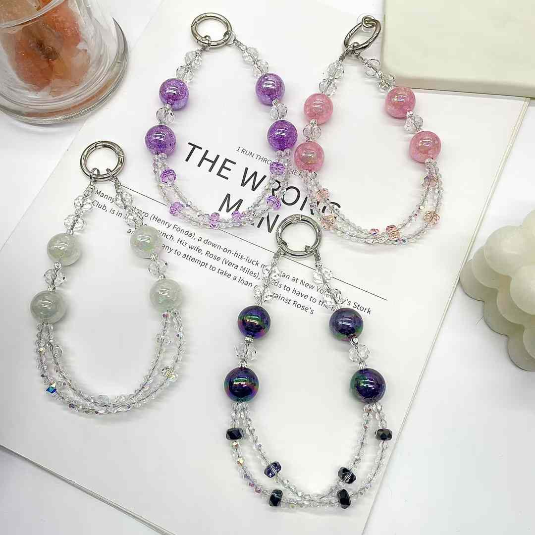 Luminous double layer crystal beads mobile phone chain