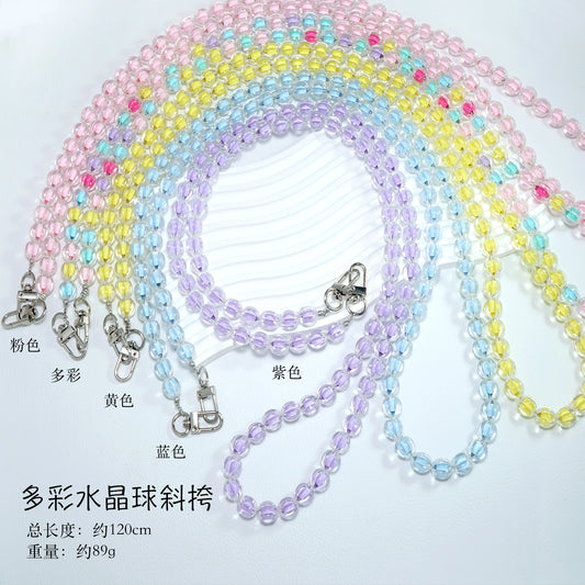 Multi-color crystal beaded crossbody mobile phone strap