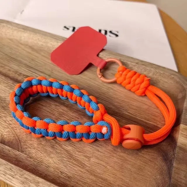 Orange and blue handwoven adjustable mobile phone universal lanyard wrist strap Outdoor sports convenient safety anti drop rope