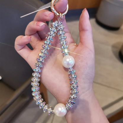 Pearl Beaded Crystal Ring Wristband Rhinestone Lanyard 2