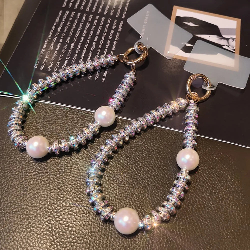 Pearl Beaded Crystal Ring Wristband Rhinestone Lanyard 3
