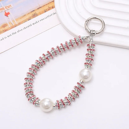Pearl Beaded Crystal Ring Wristband Rhinestone Lanyard 6
