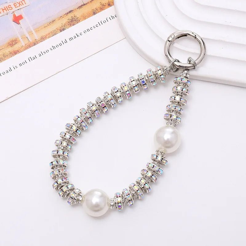 Pearl Beaded Crystal Ring Wristband Rhinestone Lanyard 7