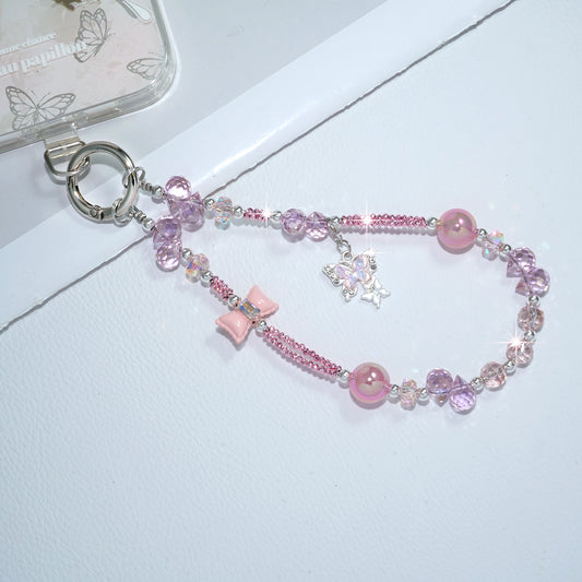 Pink Butterfly Flower Crystal Bracelet