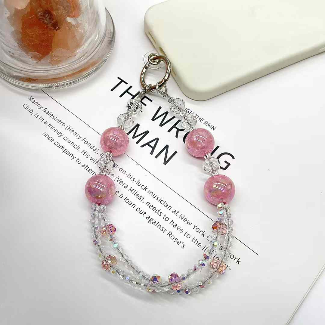 Pink Luminous Beads Double Layer Crystal Beaded Mobile Phone Chain 