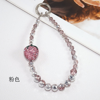 Pink Strawberry Crystal Phone Strap