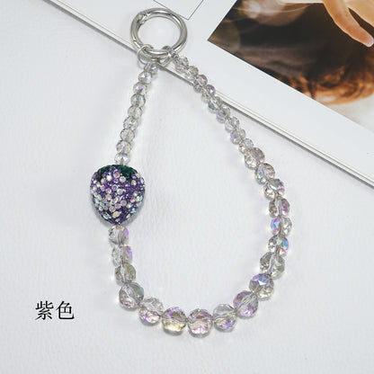 Purple Strawberry Transparent Crystal Mobile Phone Strap